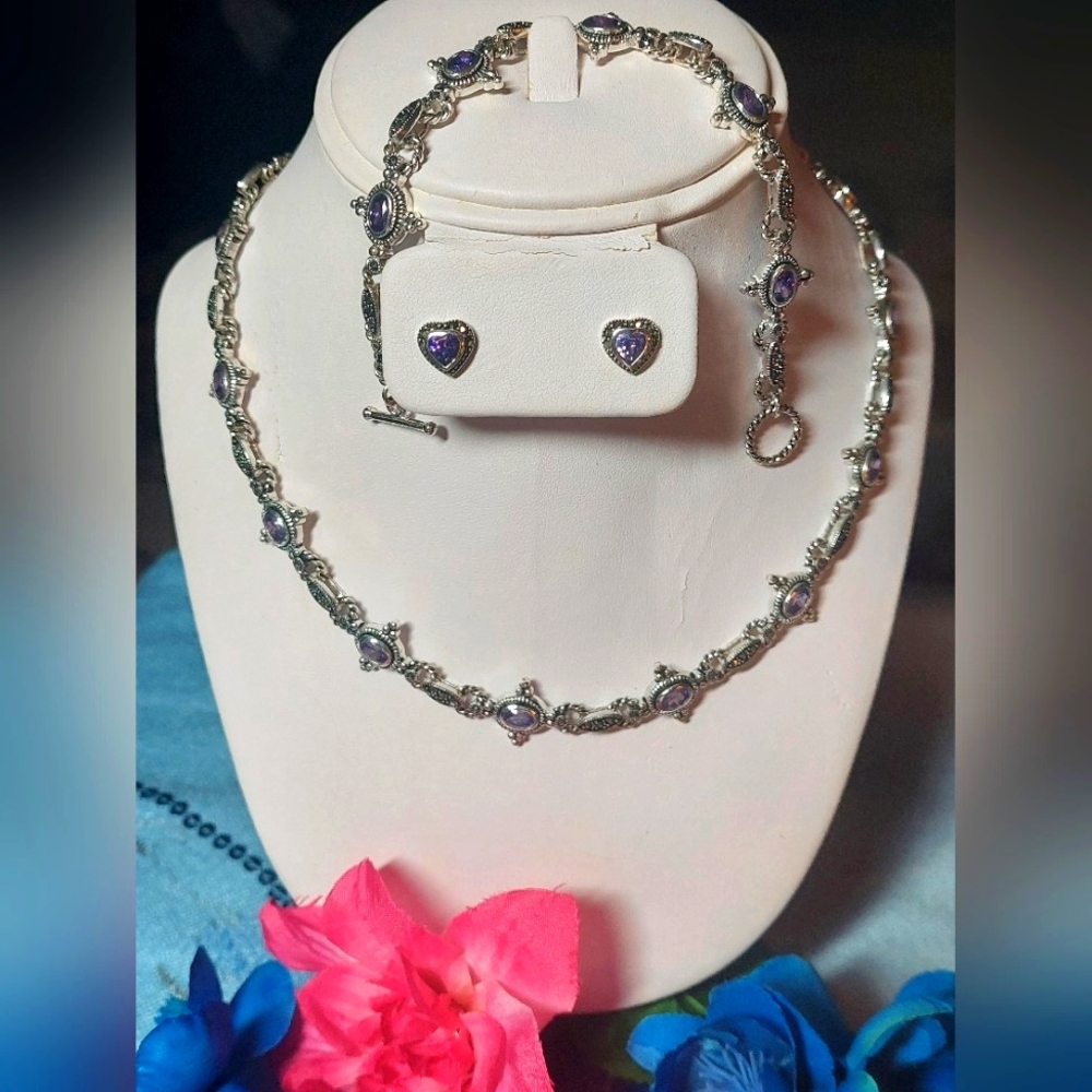 Amethyst & Marcasite in Sterling Silver Set